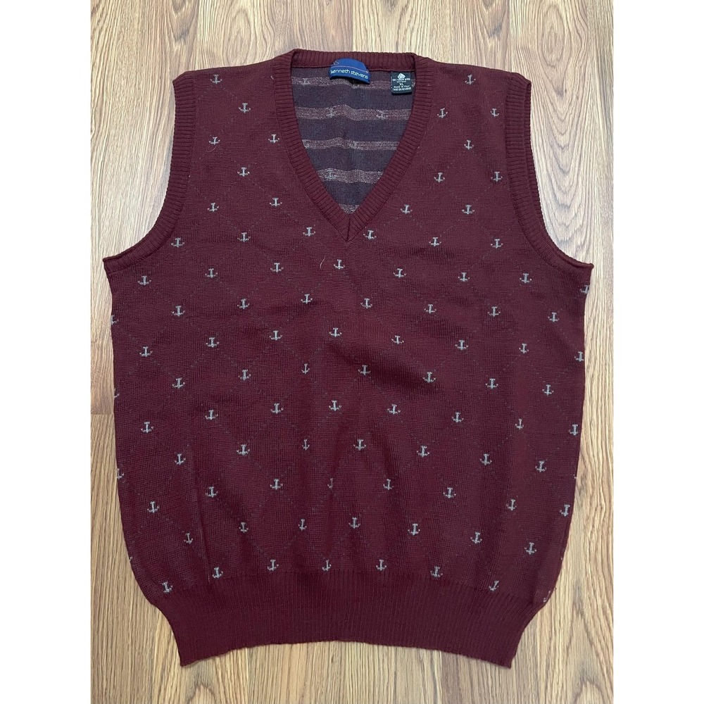 Kenneth Stevens Sweater Vest Mens XL Anchor V Neck Virgin Wool